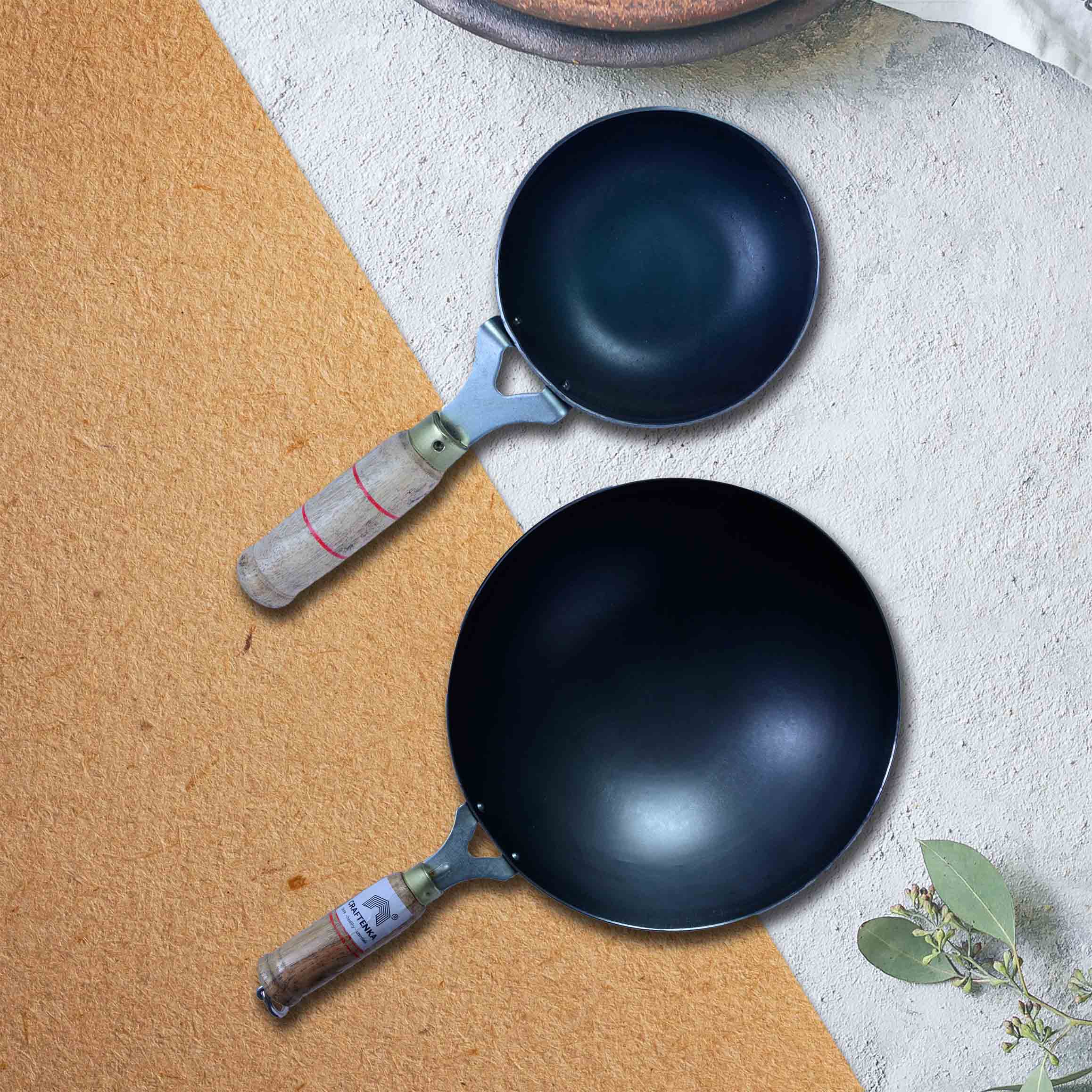 Iron Long Handle kadhai - ( 25 cm / 10inch ) - Tadka Pan - (11 inch / 28 cm)