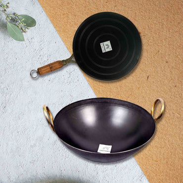 Iron Golden Ring Kadhai 10 Inch + Iron Roti Tawa Handle 10.5 Inch