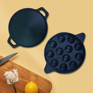 Dosa Tawa (12 Inch / 30 Cm) + Cast Iron Pannirayam/Appam - 12 Cavity (29 Cm/ 11.5 Inch)