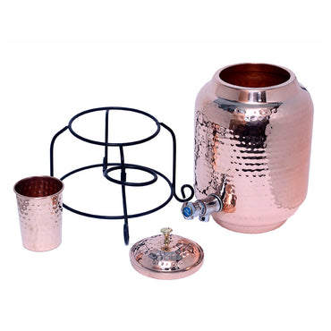 Copper Matka Set - Copper Matka 5L + 1 Glass - 200 ML  + 1 Stand