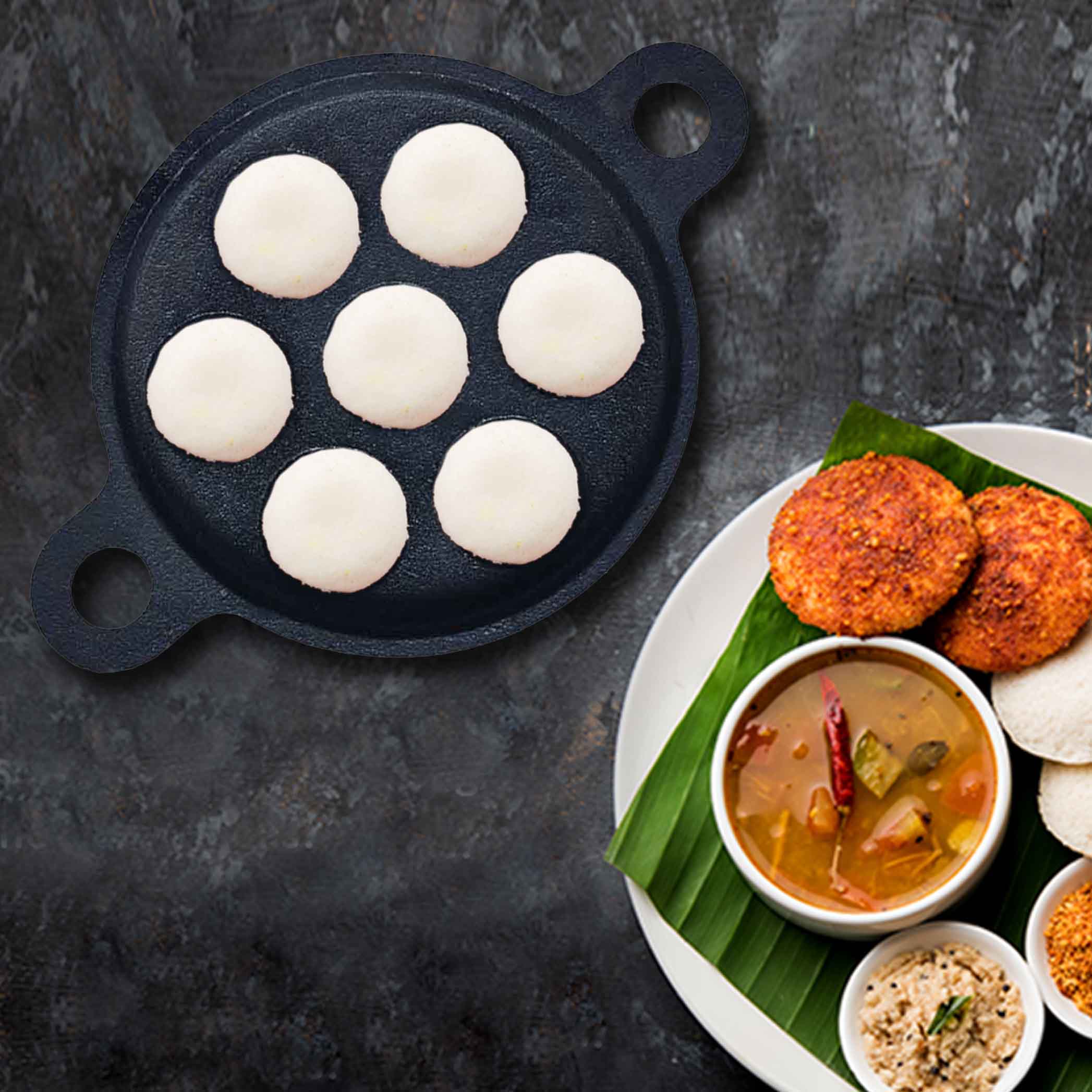 Cast Iron Panniyaram / Appam Pan-  7 Pits (Induction & Gas Stove Compatible)