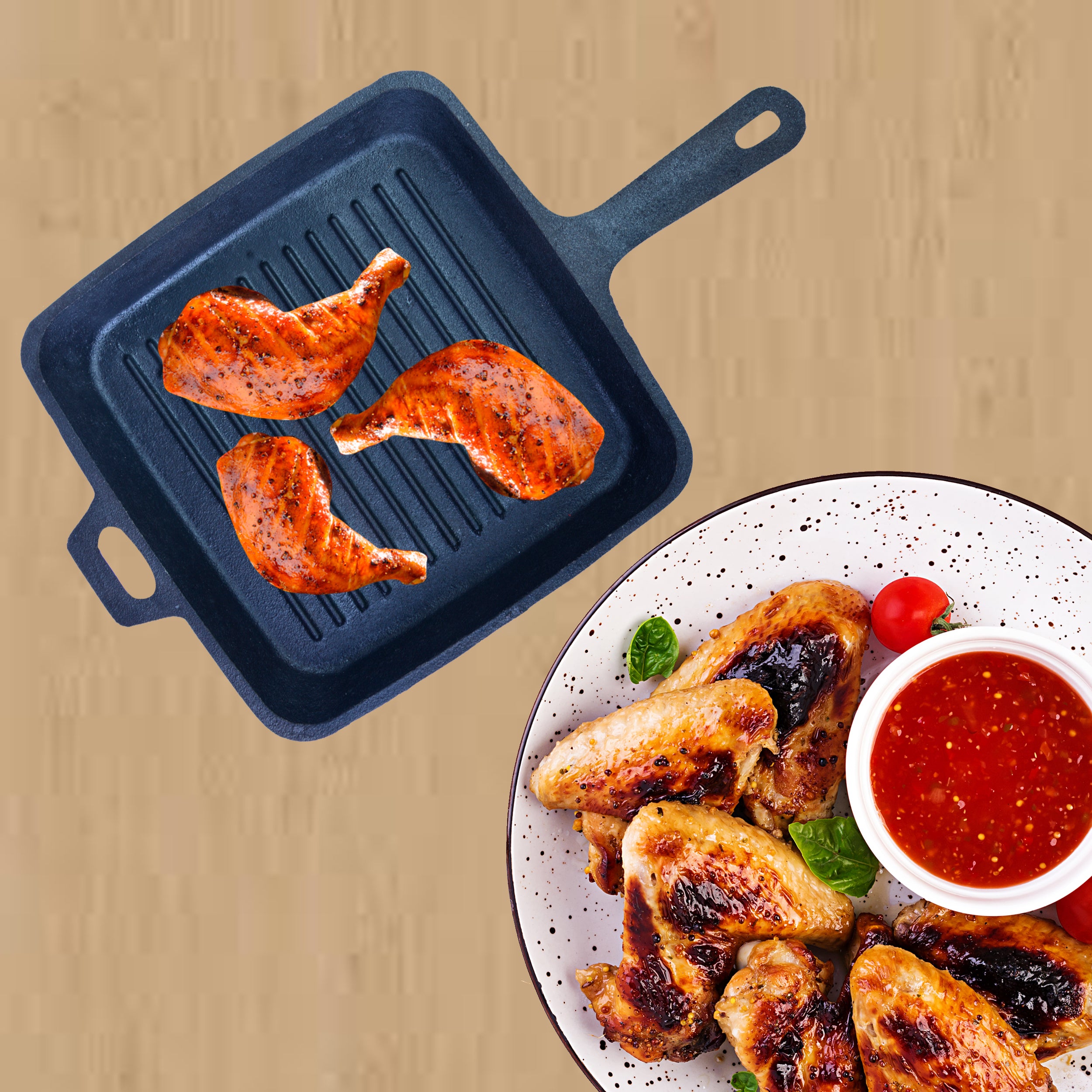 Pre-Seasoned Grill Pan Long Single Handle ( 16 Inch / 40 Cm )