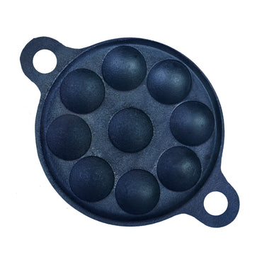 Cast Iron Panniyaram /Appam Pan-  9 cavity (11 inch / 28 cm), Induction & Gas Stove Compatible