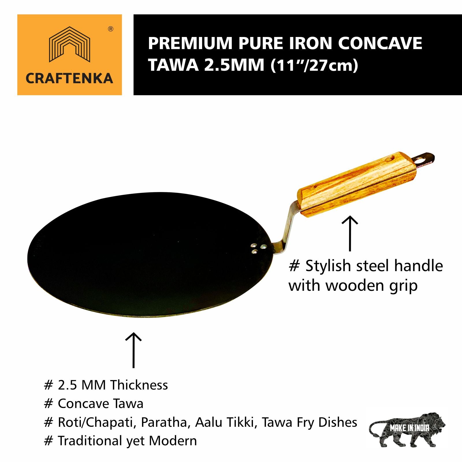 Iron Premium Concave Tawa -(11 inch / 27 cm)