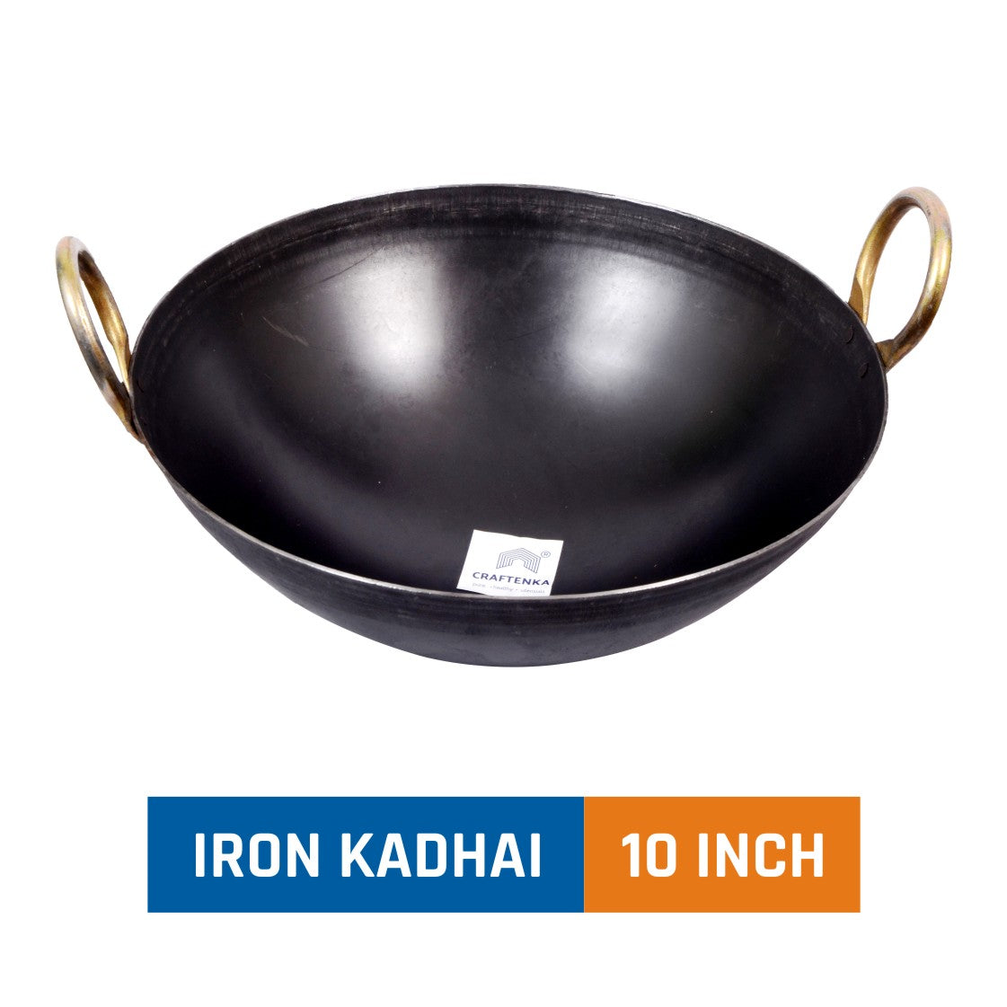 Pure Iron Deep Kadhai with Golden Handle Rings