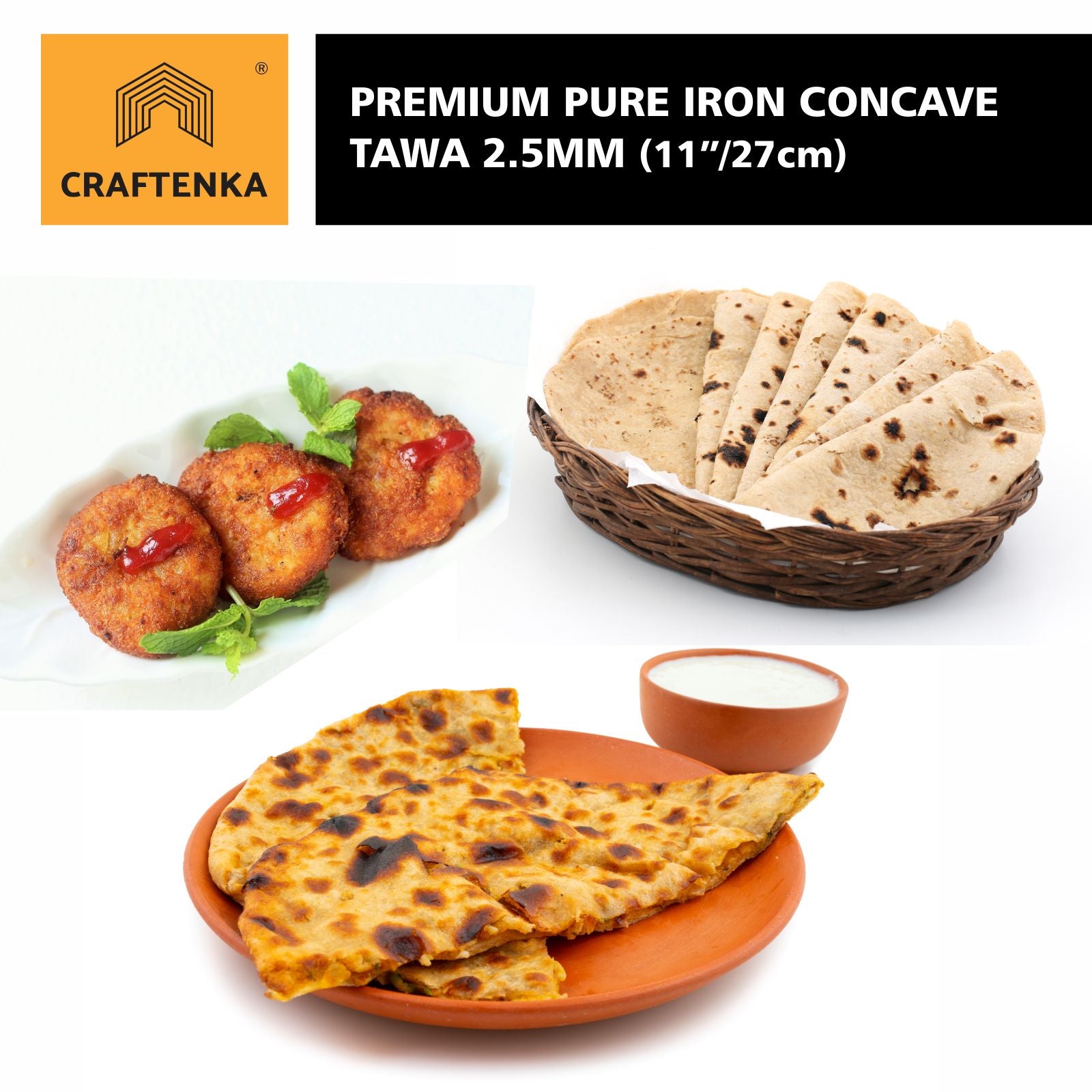 Iron Premium Concave Tawa -(11 inch / 27 cm)